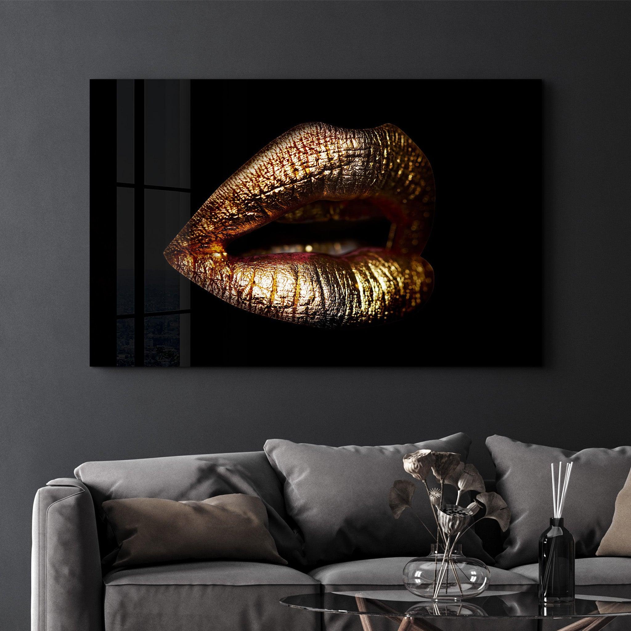Golden Lips | Glass Wall Art - ArtDesigna Glass Printing Wall Art