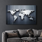 Metallic Blue World Map | Glass Wall Art - ArtDesigna Glass Printing Wall Art
