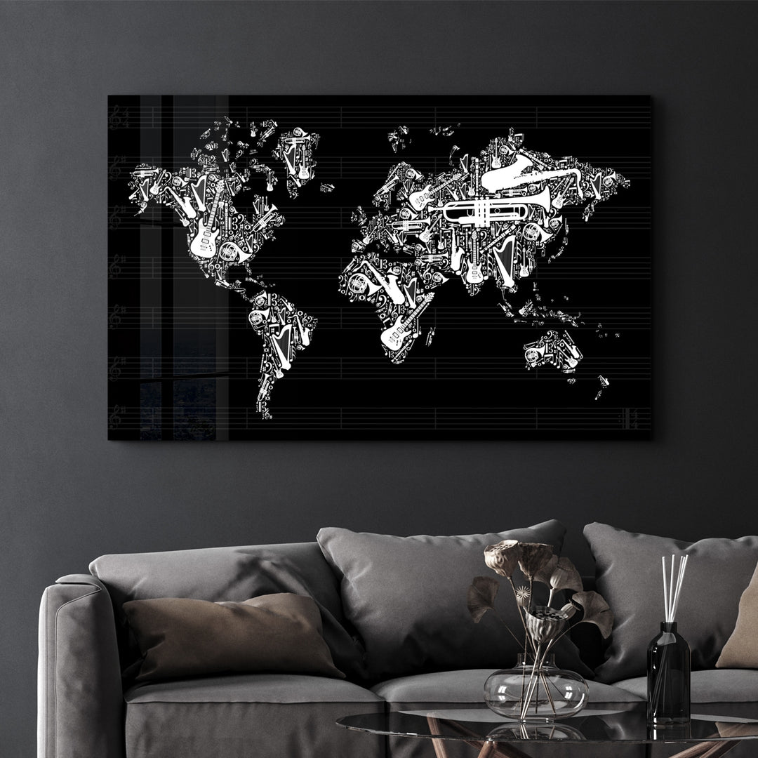 ・"Music World Map"・Glass Wall Art - ArtDesigna Glass Printing Wall Art