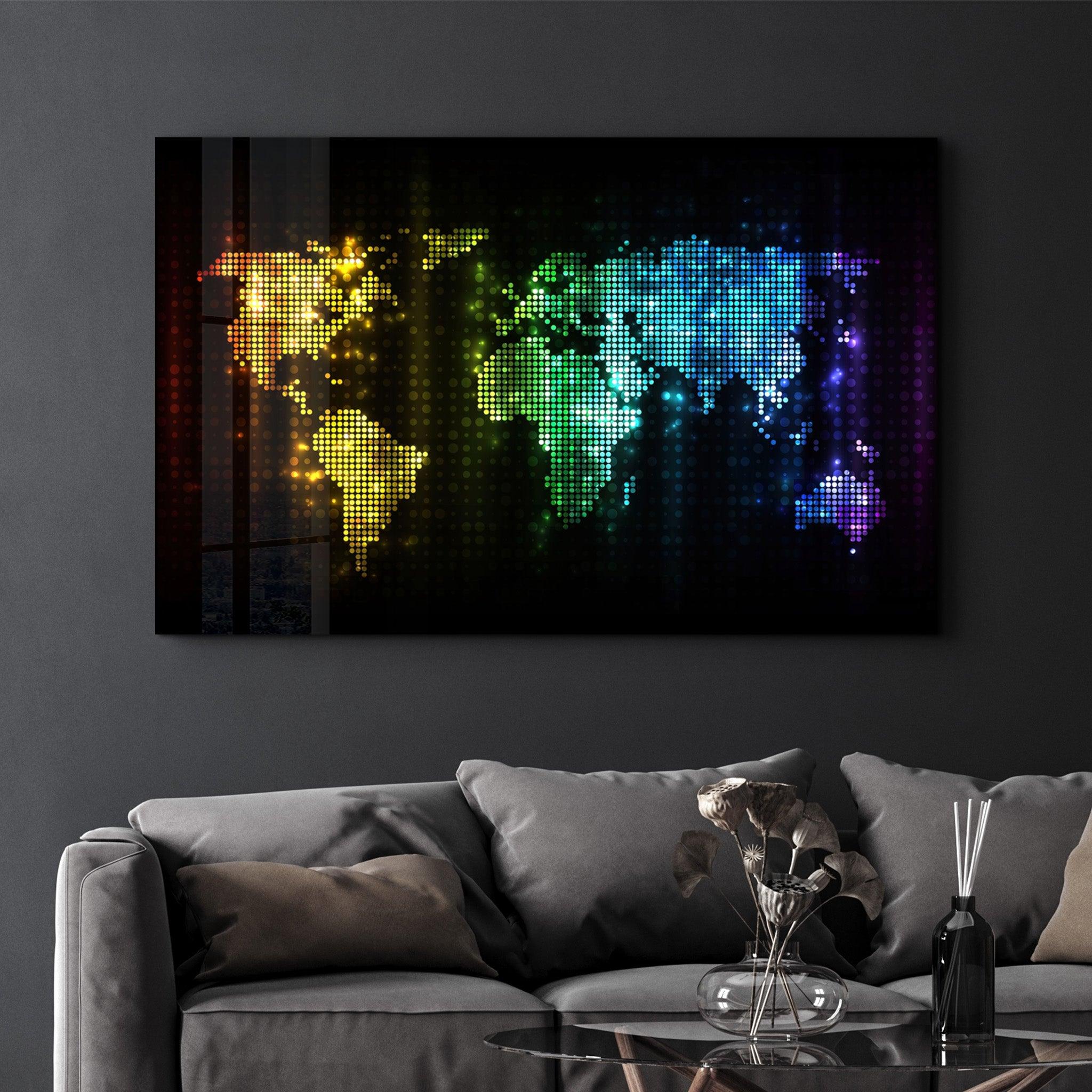 Colorful World Map | Glass Wall Art - ArtDesigna Glass Printing Wall Art