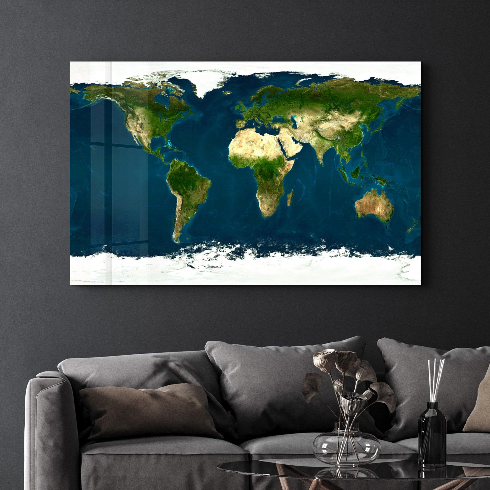 Satellite World Map | Glass Wall Art - ArtDesigna Glass Printing Wall Art
