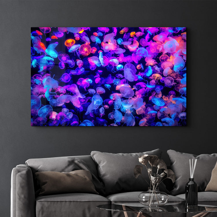 ・"The Colorful Jellyfishes"・Glass Wall Art - ArtDesigna Glass Printing Wall Art