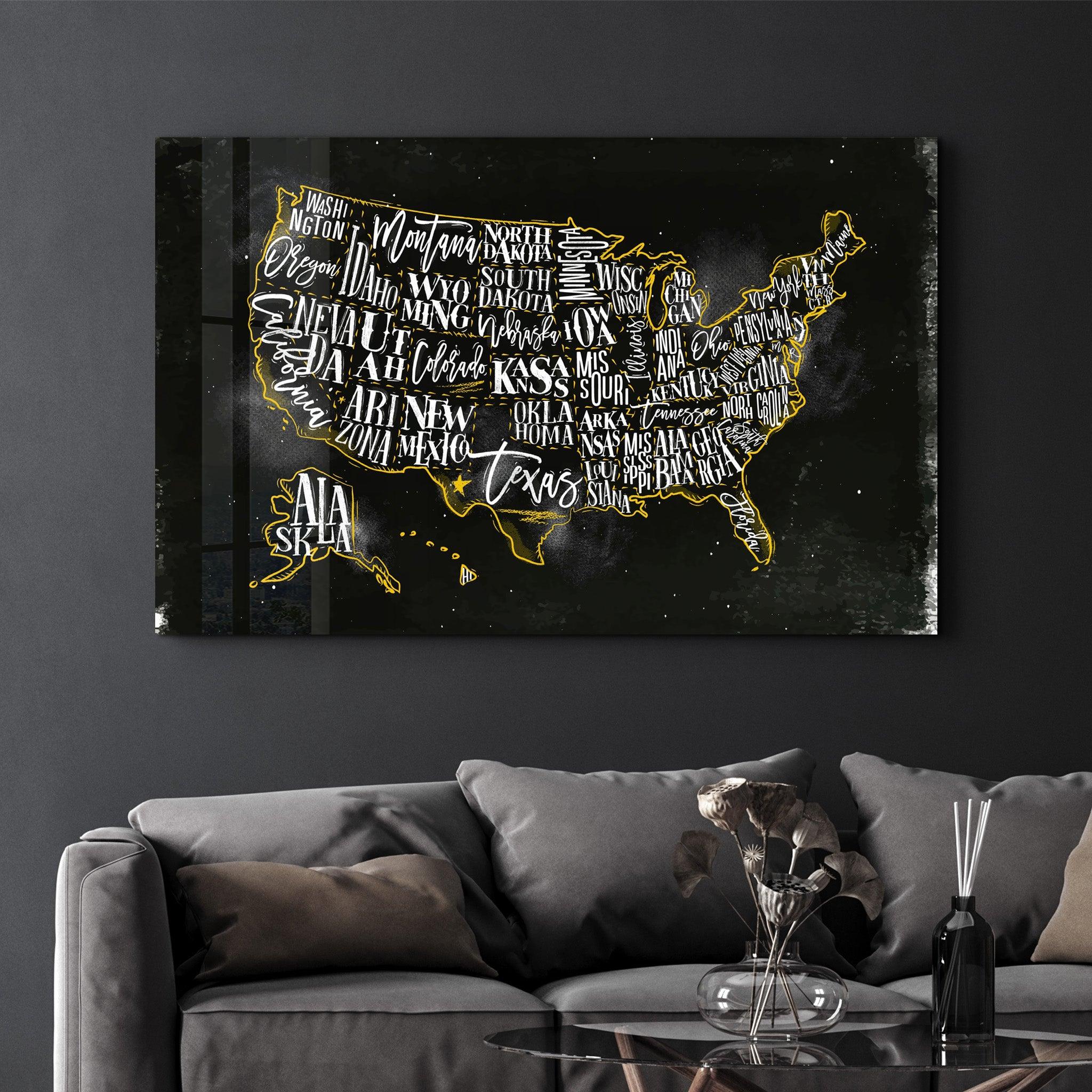 The US Map | Glass Wall Art - ArtDesigna Glass Printing Wall Art