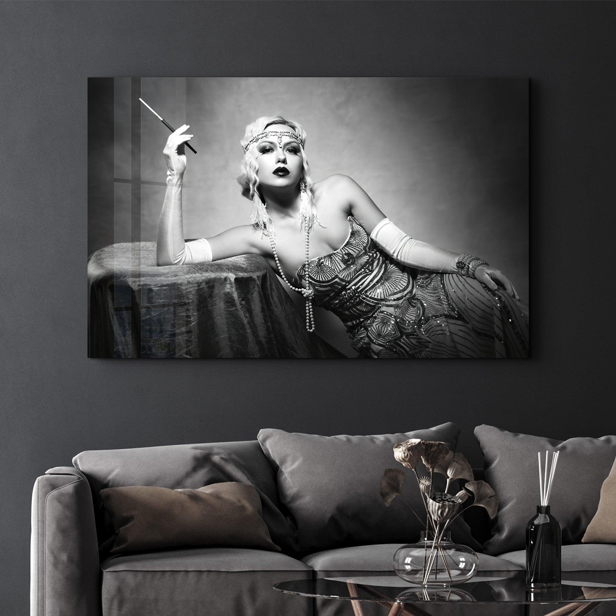 The Woman In Black And White | Glass Wall Art - ArtDesigna Glass Printing Wall Art