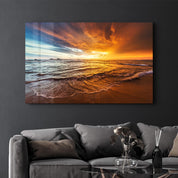 Endless Ocean Wtih Sunset | Glass Wall Art - ArtDesigna Glass Printing Wall Art