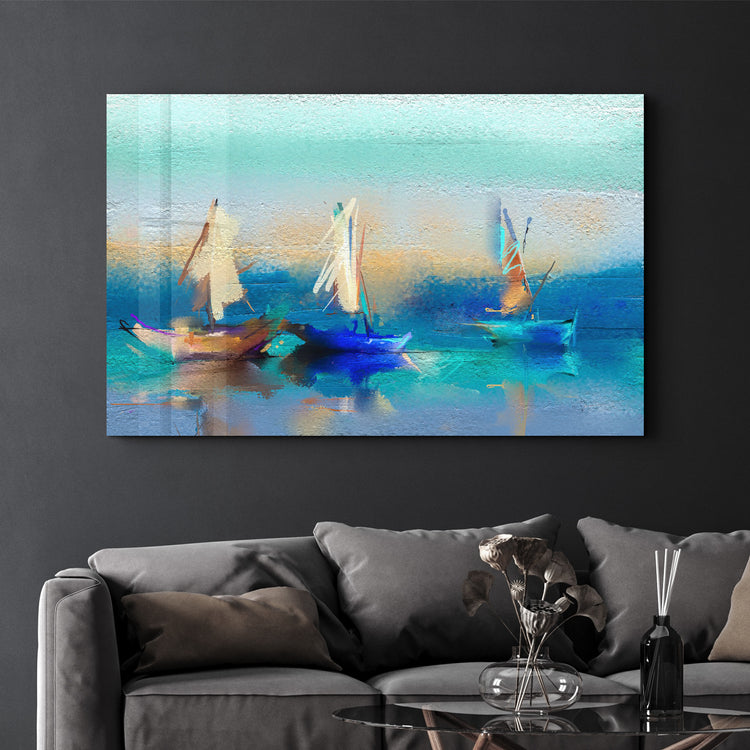 ・"Boats Oil Painting"・Glass Wall Art - ArtDesigna Glass Printing Wall Art