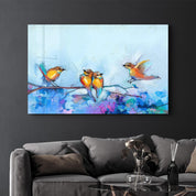 Birds With Flower Painting | Glass Wall Art - ArtDesigna Glass Printing Wall Art