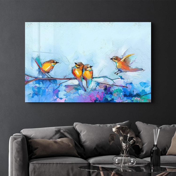 ・"Birds With Flower Painting"・Glass Wall Art - ArtDesigna Glass Printing Wall Art