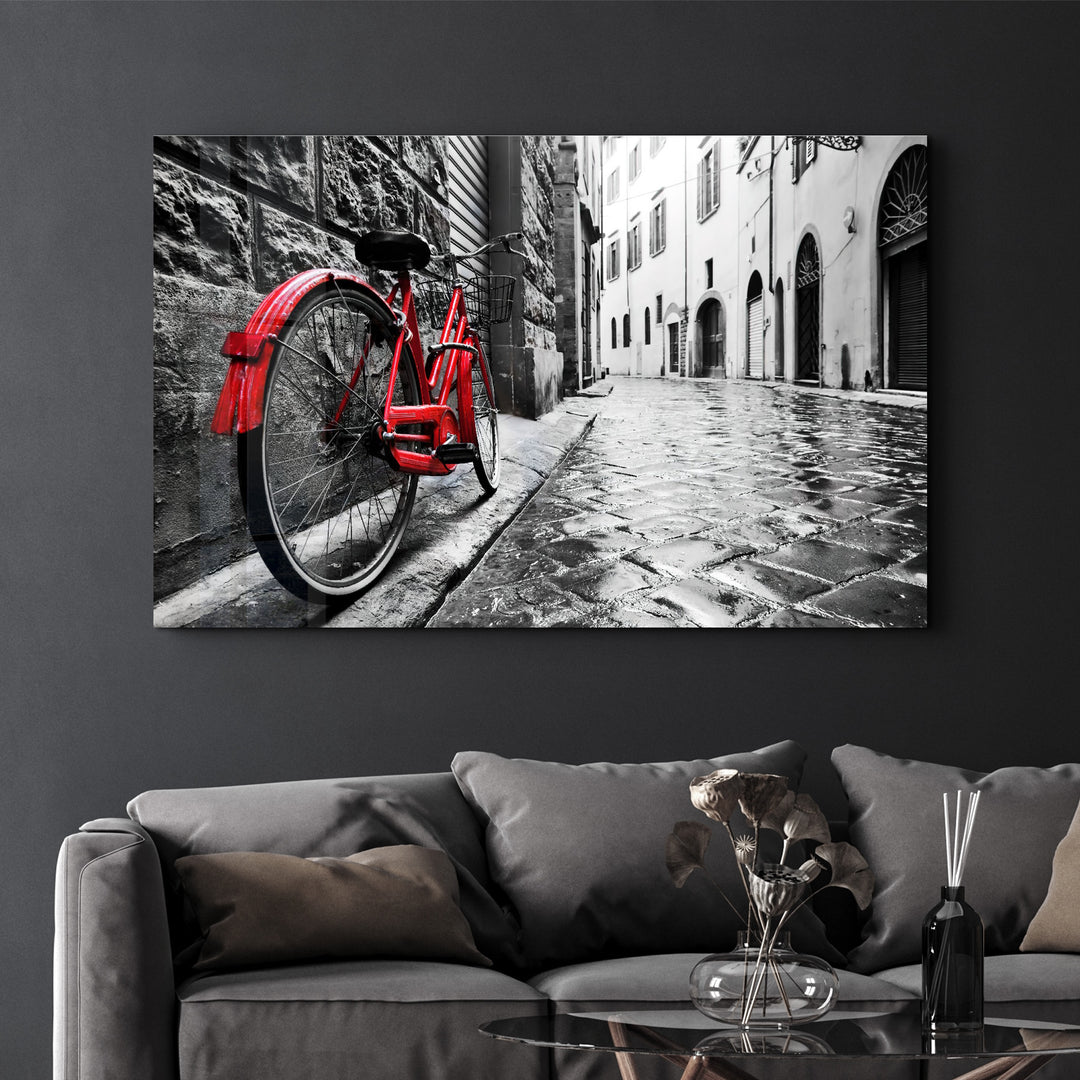 ・"The Red Bike"・GLASS WALL ART - ArtDesigna Glass Printing Wall Art