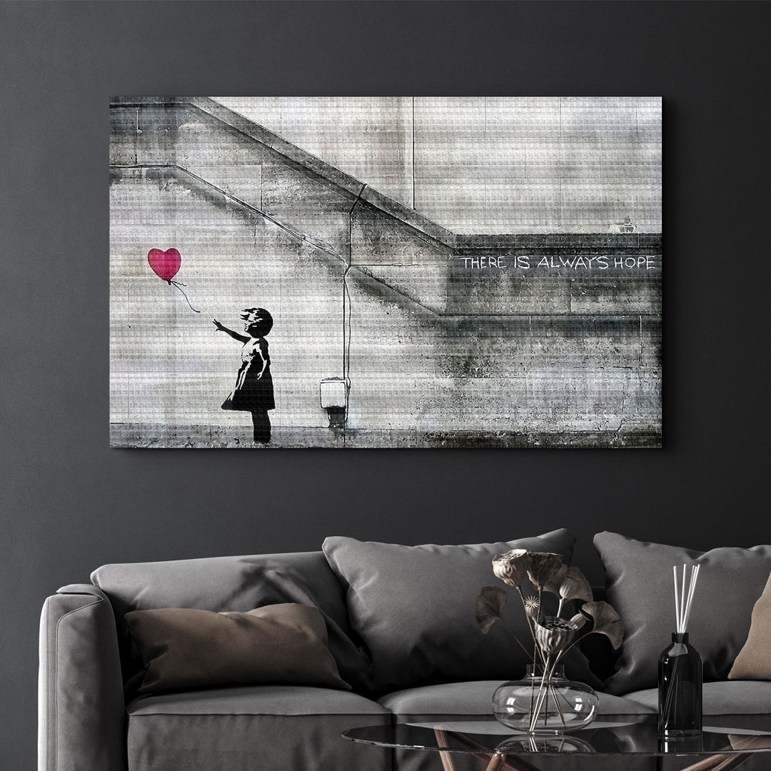 ・"Banksy - Hope - Girl with a Baloon"・Glass Wall Art - ArtDesigna Glass Printing Wall Art