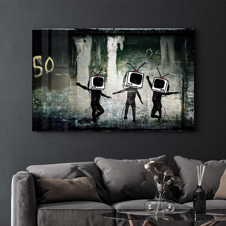 ・"Banksy - Dancing TV"・Glass Wall Art - ArtDesigna Glass Printing Wall Art
