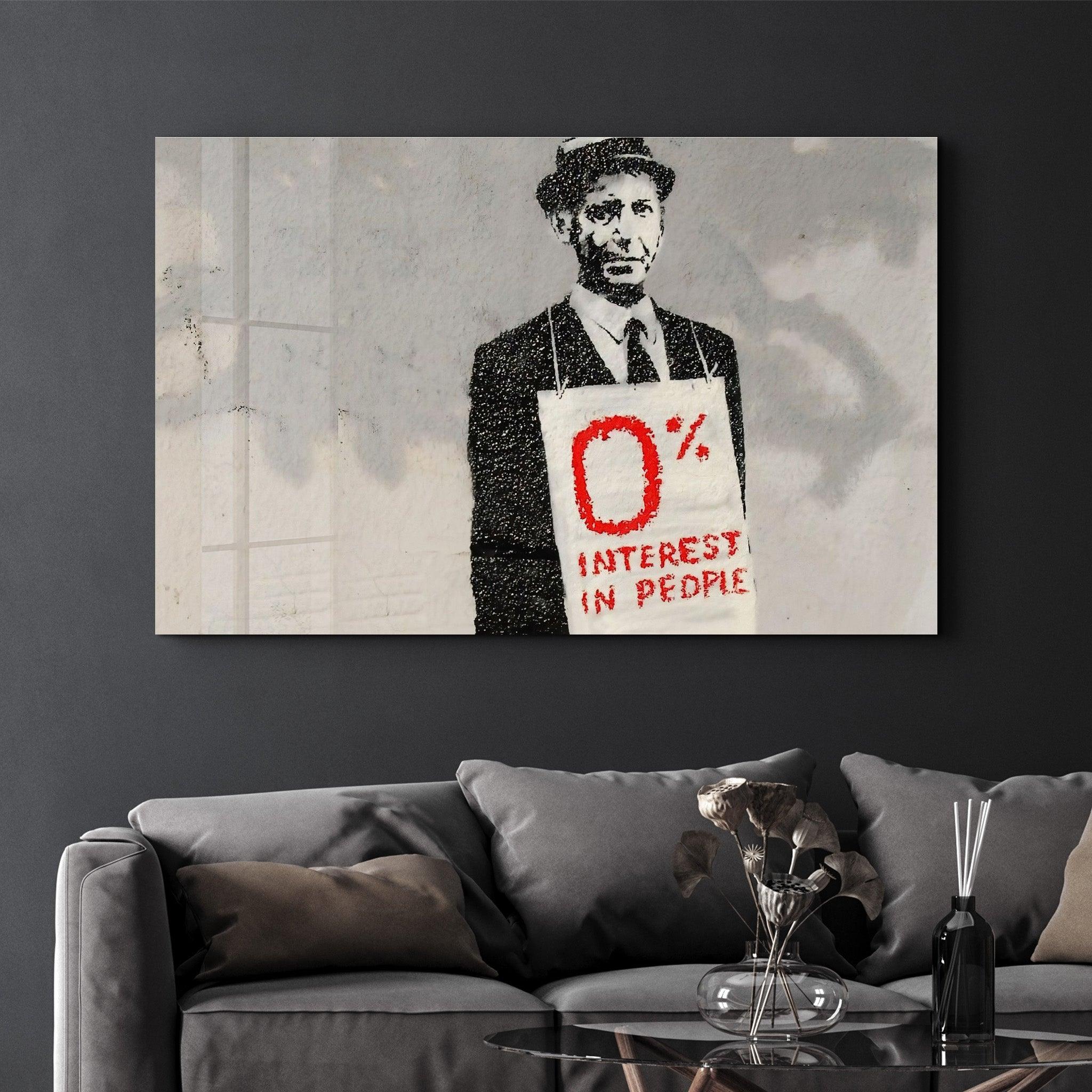 Banksy - Zero Percent Interest | Glass Wall Art - ArtDesigna Glass Printing Wall Art
