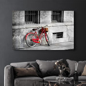 Red Bicycle Retro | Glass Wall Art - Artdesigna