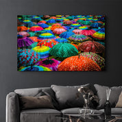 Colorful Umbrellas | Glass Wall Art - Artdesigna