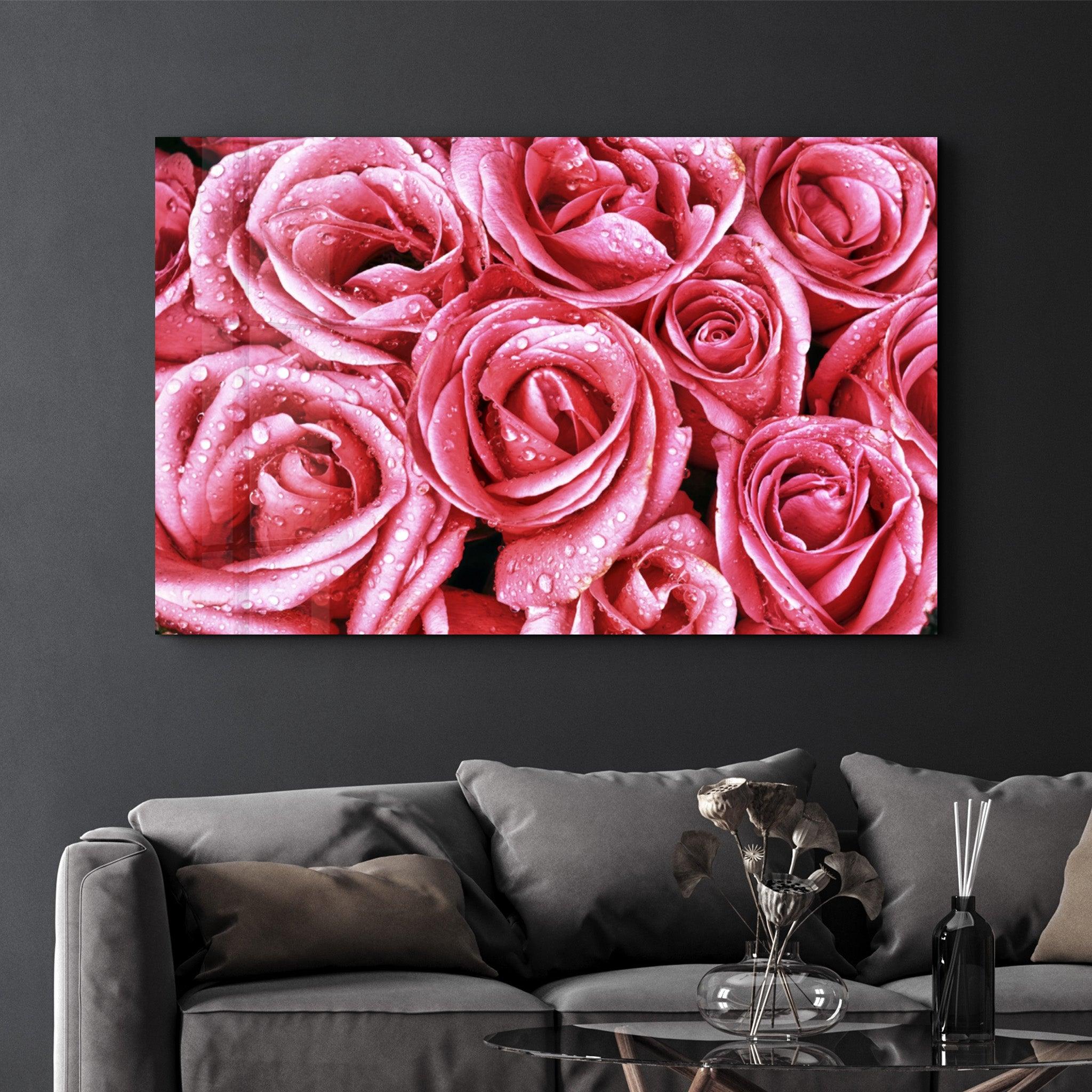 Pink Rose | Glass Wall Art - Artdesigna