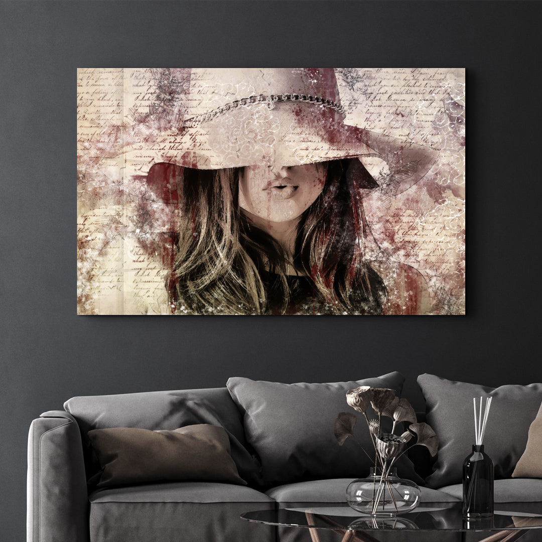 ・"Girl in Retro Hat"・Glass Wall Art - ArtDesigna Glass Printing Wall Art
