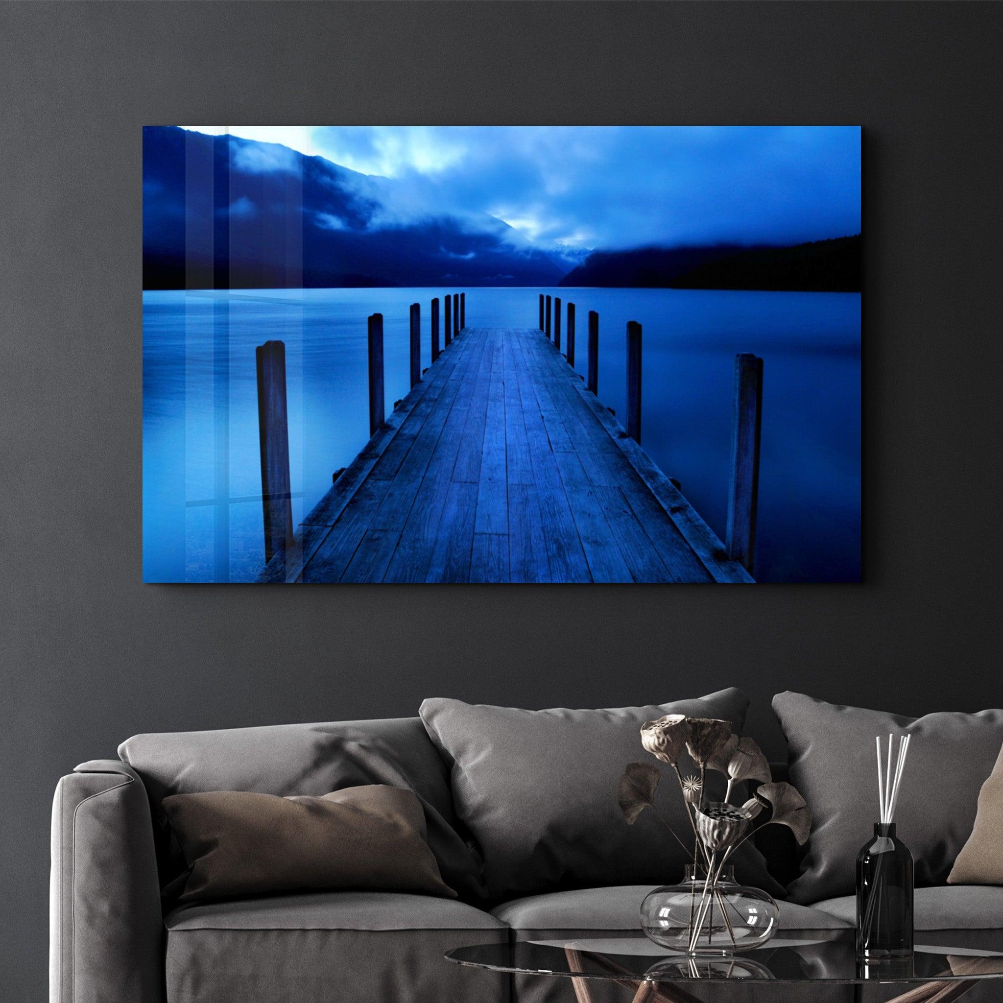 Blue Dock | Glass Wall Art - Artdesigna