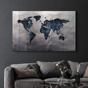 World Map Blue-Silver2 | Glass Wall Art - ArtDesigna Glass Printing Wall Art