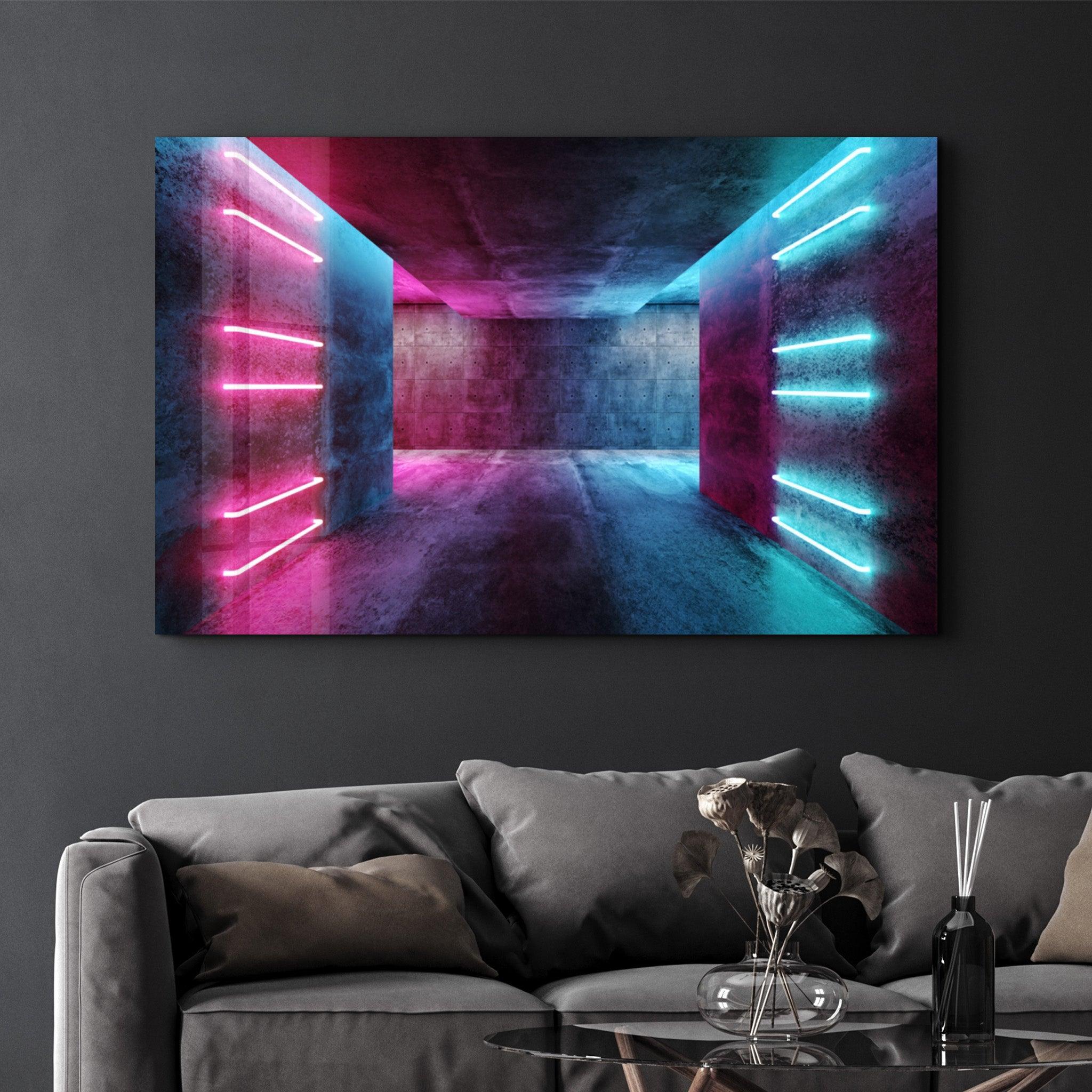 Neon Corridor | Glass Wall Art – Artdesigna