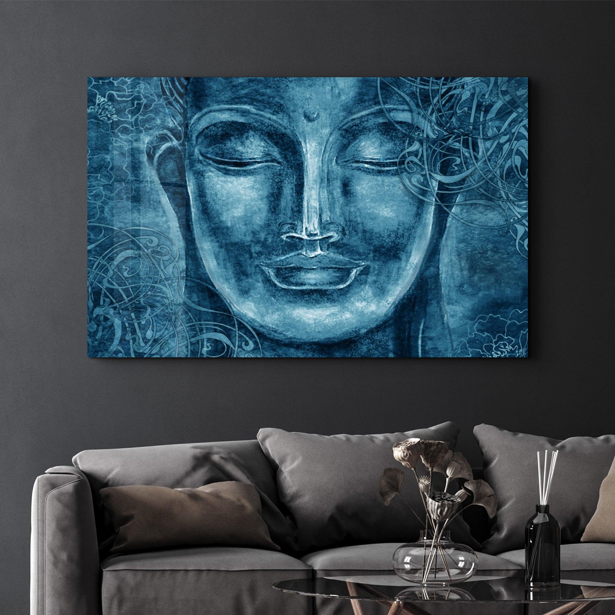 Buddha Blue | Glass Wall Art - Artdesigna