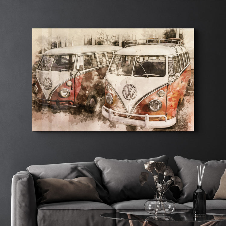 ・"The Classic Red Minibus"・Glass Wall Art - ArtDesigna Glass Printing Wall Art