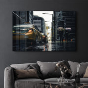 Rainy City | Glass Wall Art - Artdesigna