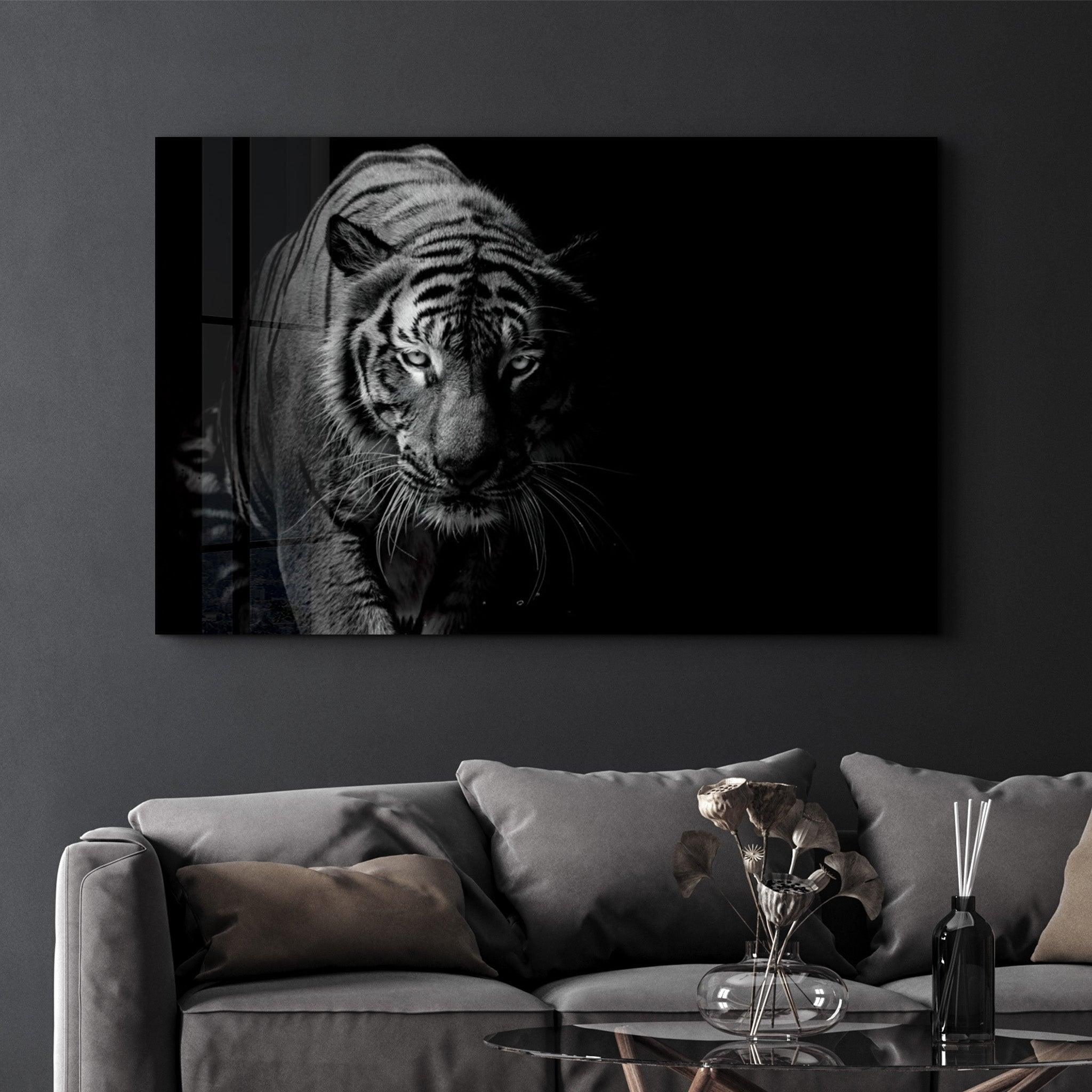 Tiger in the Black | Glass Wall Art - ArtDesigna Glass Printing Wall Art