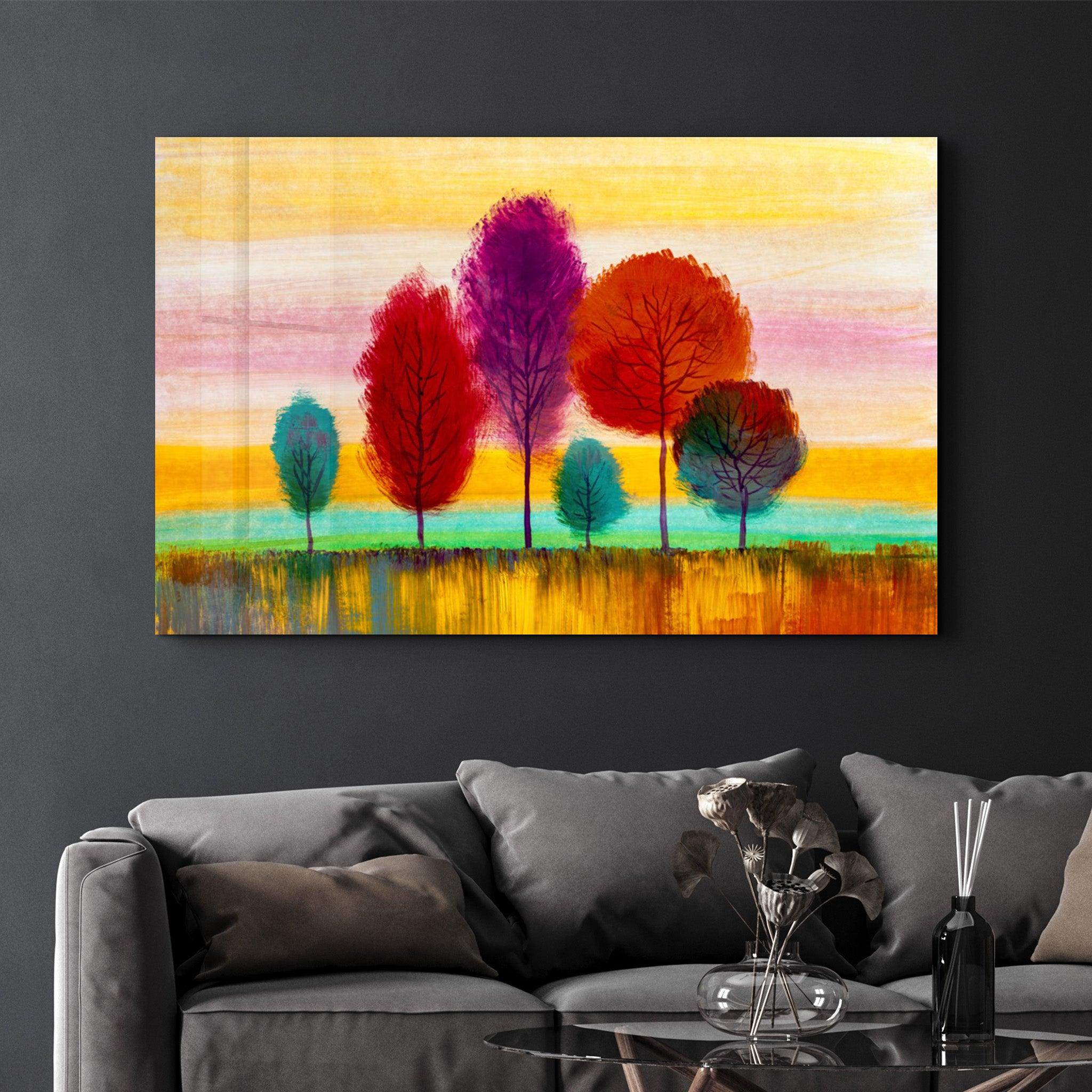 Abstract Colorful Trees | Glass Wall Art - ArtDesigna Glass Printing Wall Art