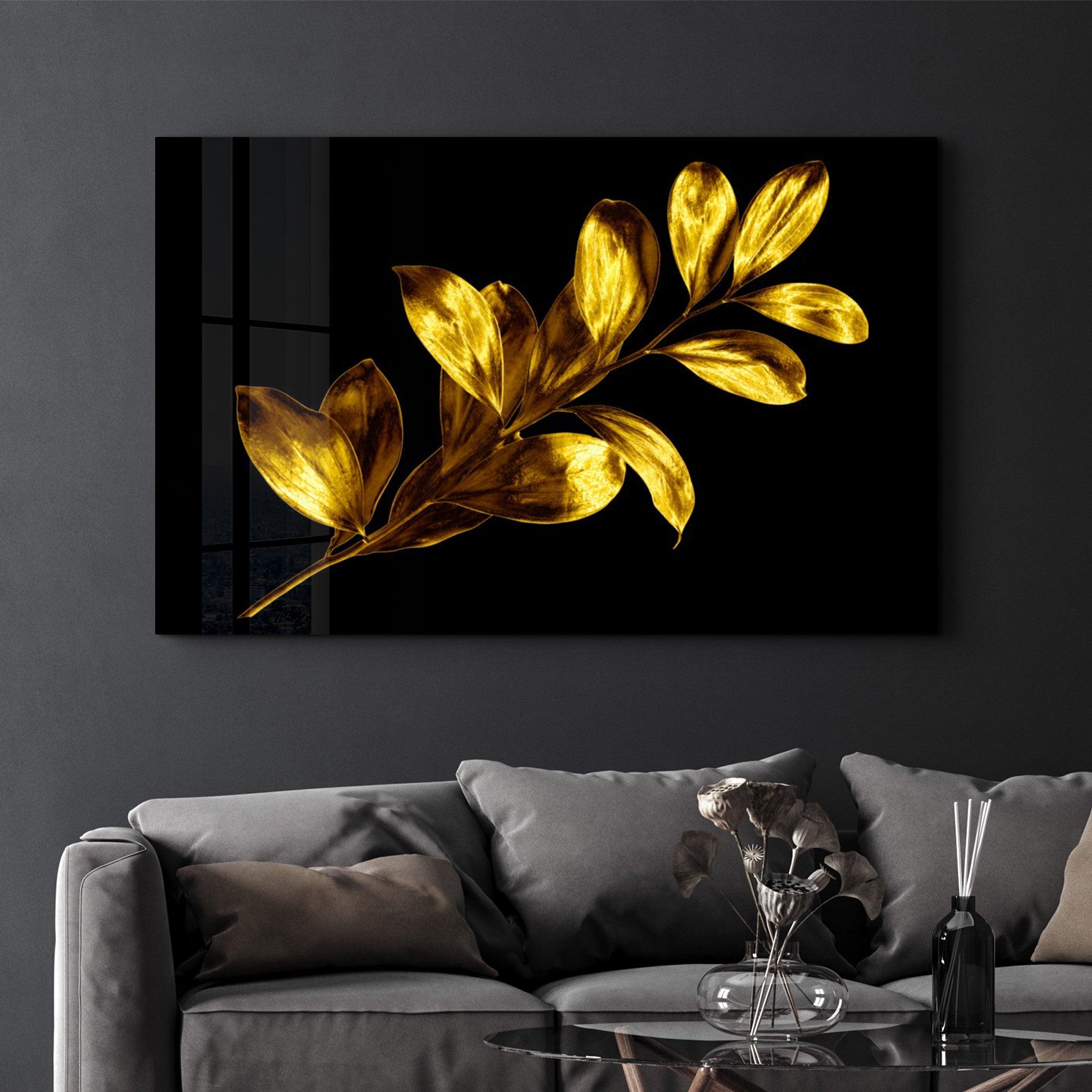 Golden Leaf | Glass Wall Art - ArtDesigna Glass Printing Wall Art