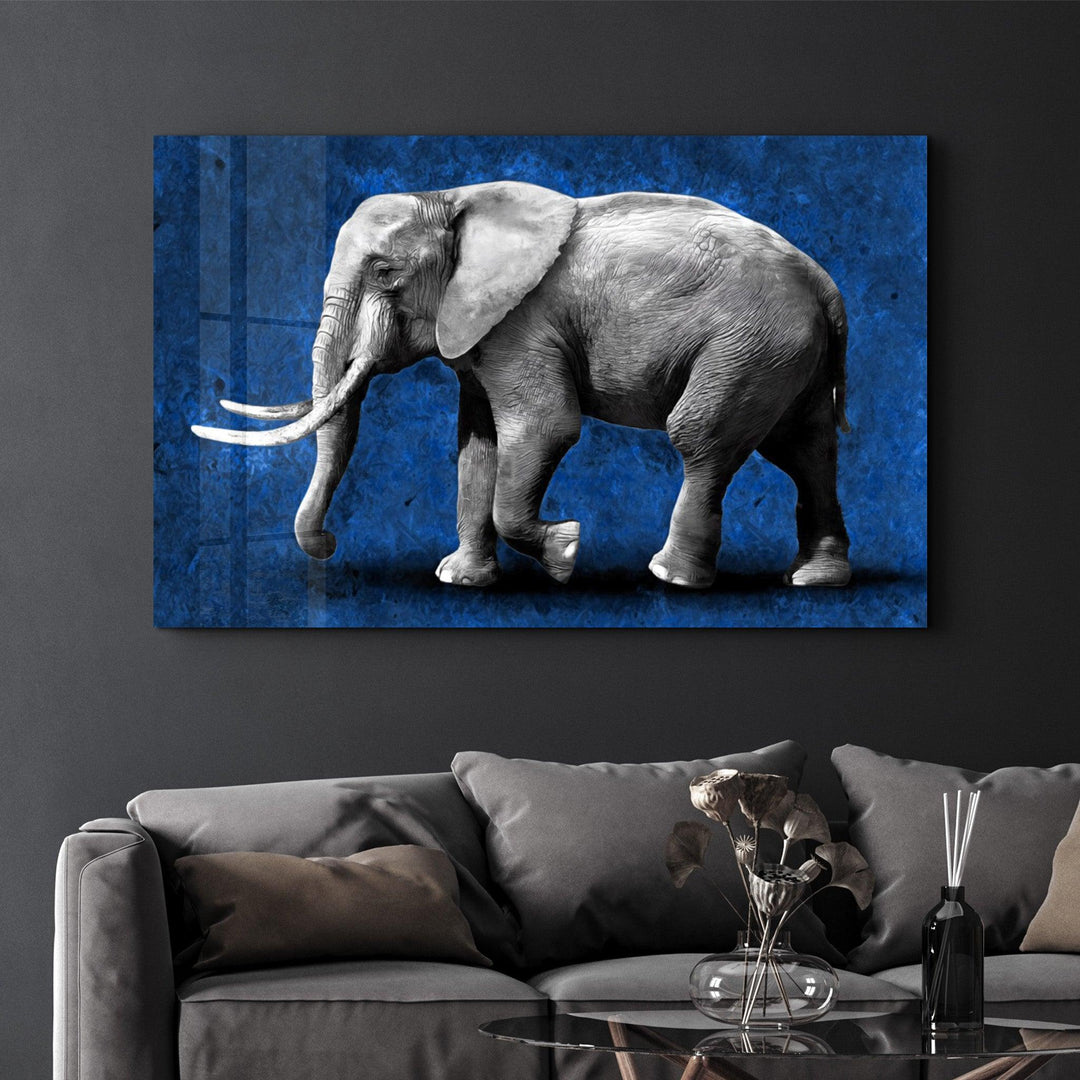 ・"Elephant Blue"・Glass Wall Art - ArtDesigna Glass Printing Wall Art