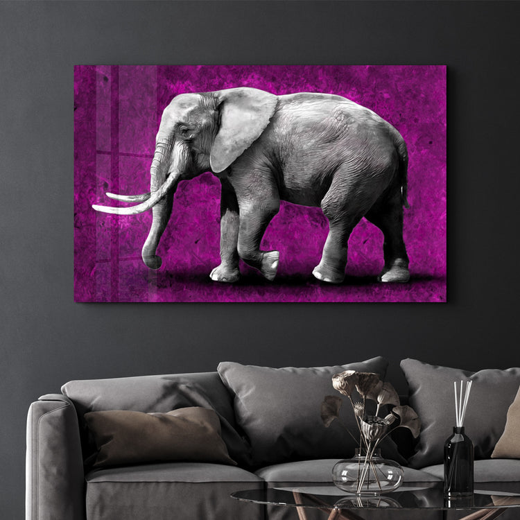 ・"Elephant Purple"・Glass Wall Art - ArtDesigna Glass Printing Wall Art