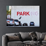 Banksy - Parking | Designer's Collection Glass Wall Art - ArtDesigna Glass Printing Wall Art