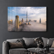 Dubai Sykline Under Fog- UAE | Glass Wall Art - ArtDesigna Glass Printing Wall Art
