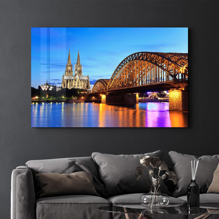 ・"Cologne Dom and city skyline at night, Cologne, Germany"・Glass Wall Art - ArtDesigna Glass Printing Wall Art