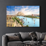 Pyramid Complex in Aswan city by the Nile, aerial view, Egypt | Glass Wall Art - ArtDesigna Glass Printing Wall Art