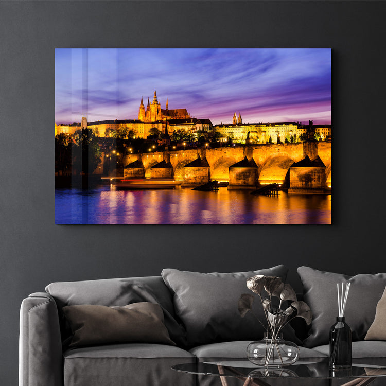 ・"Beautiful Prague Castle during twilight"・Glass Wall Art - ArtDesigna Glass Printing Wall Art