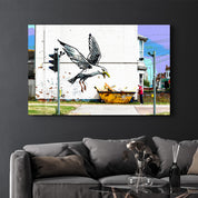 Banksy - Seagull on Garbage Container- Glass Wall Art - Artdesigna