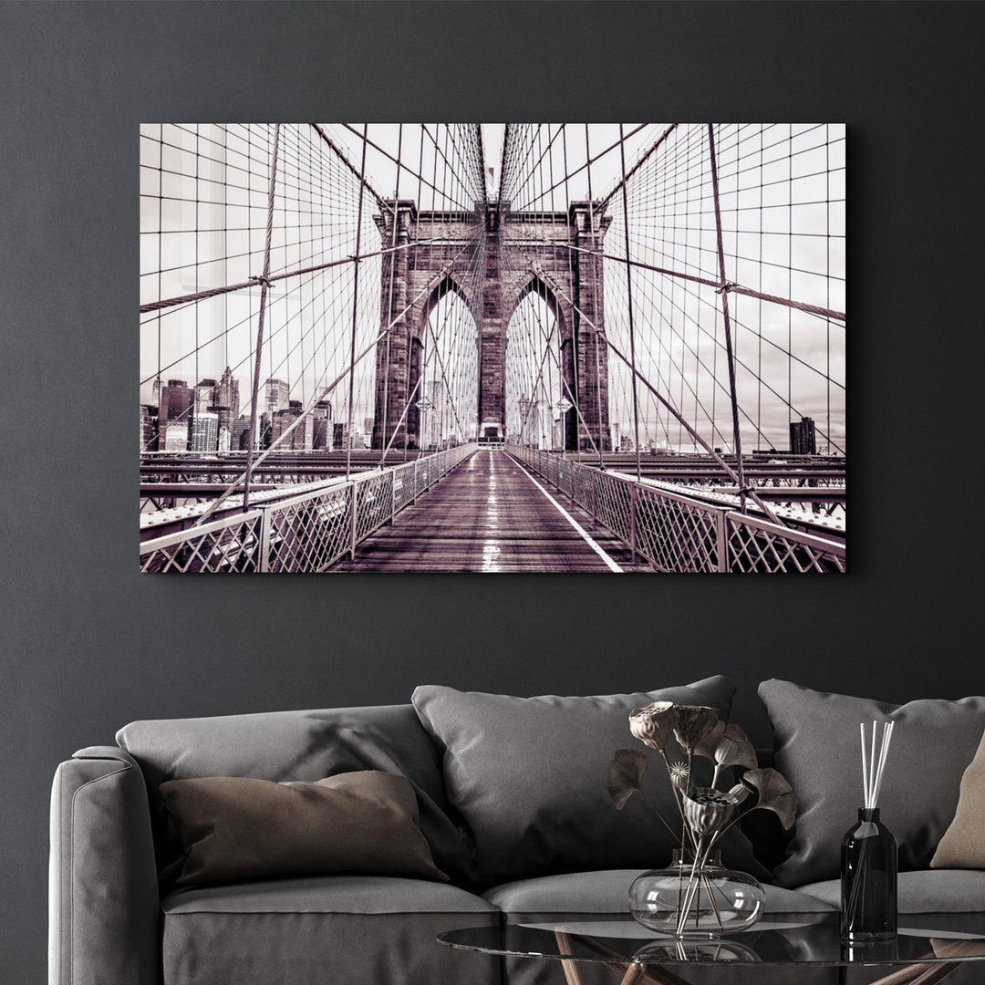 ・"Brooklyn Bridge Retro Bronze"・Glass Wall Art - ArtDesigna Glass Printing Wall Art