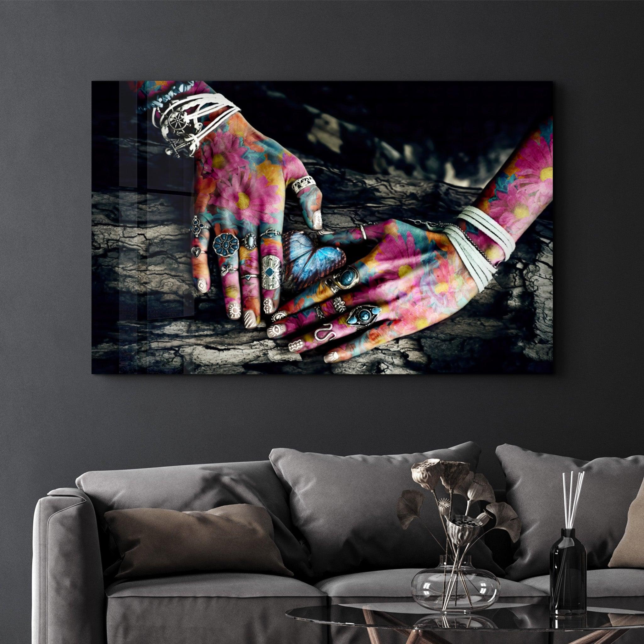 Spiritual Hands | Glass Wall Art - Artdesigna