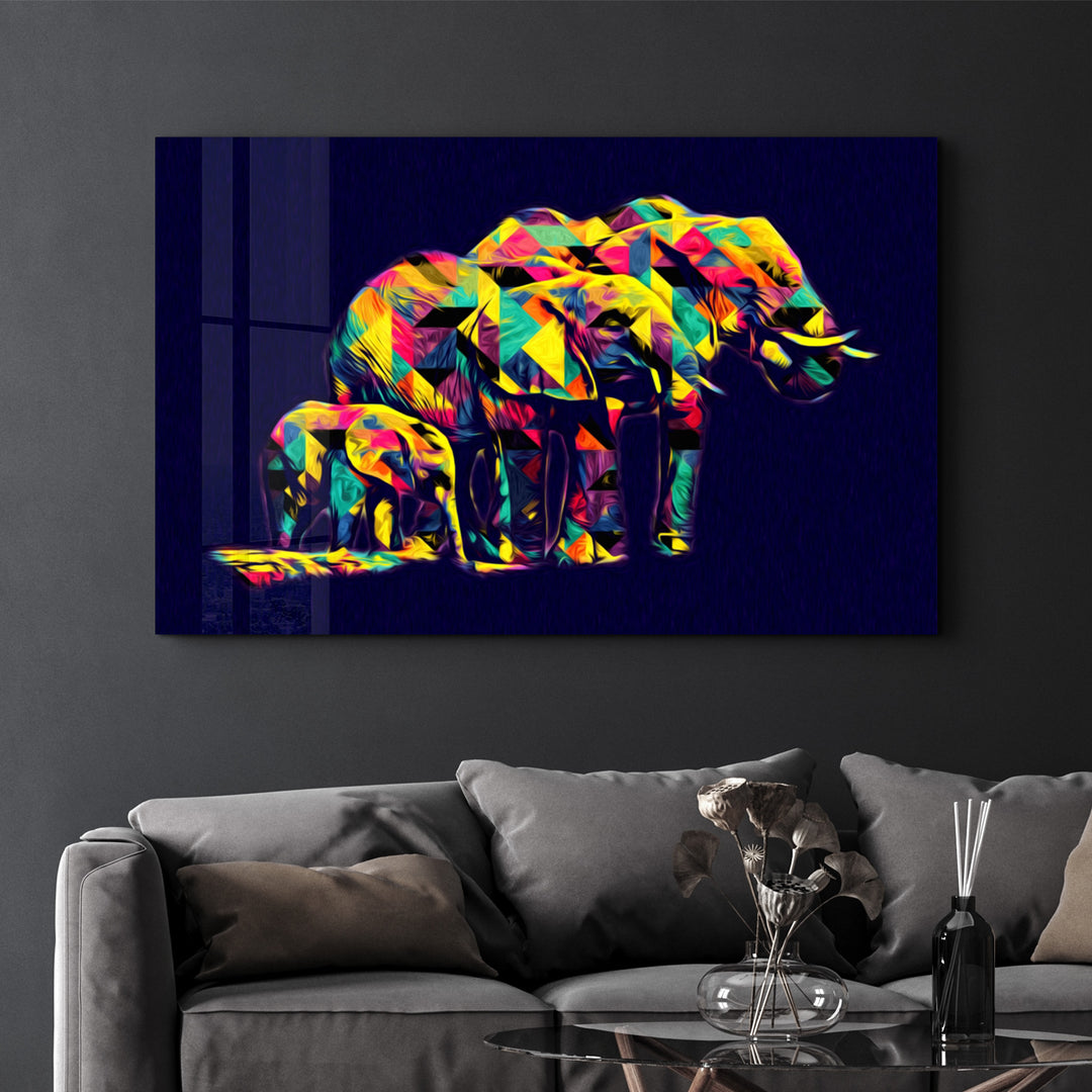・"Colormix Elephant Family"・Glass Wall Art - ArtDesigna Glass Printing Wall Art
