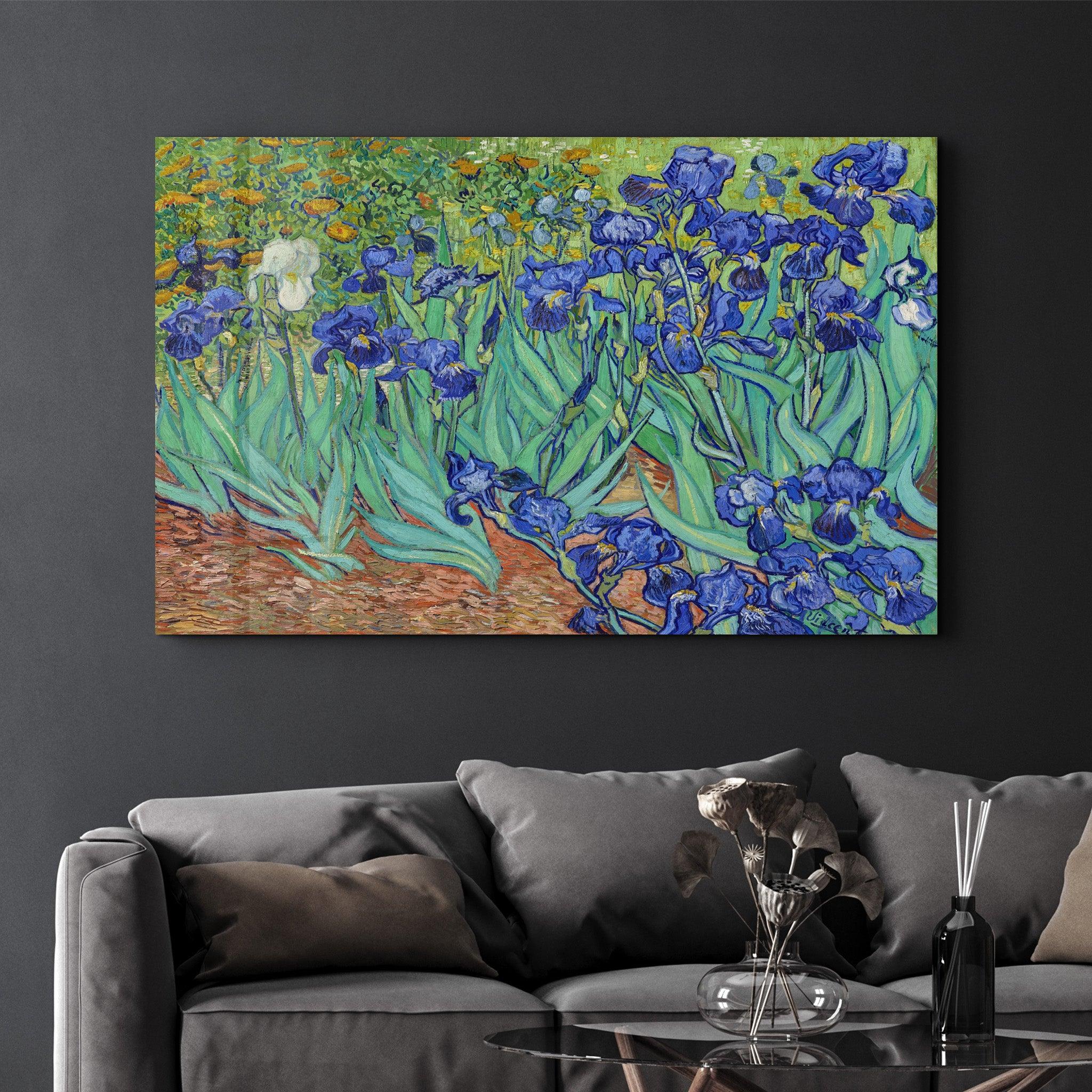 Irises (1889) by Vincent Van Gogh | Glass Wall Art - ArtDesigna Glass Printing Wall Art