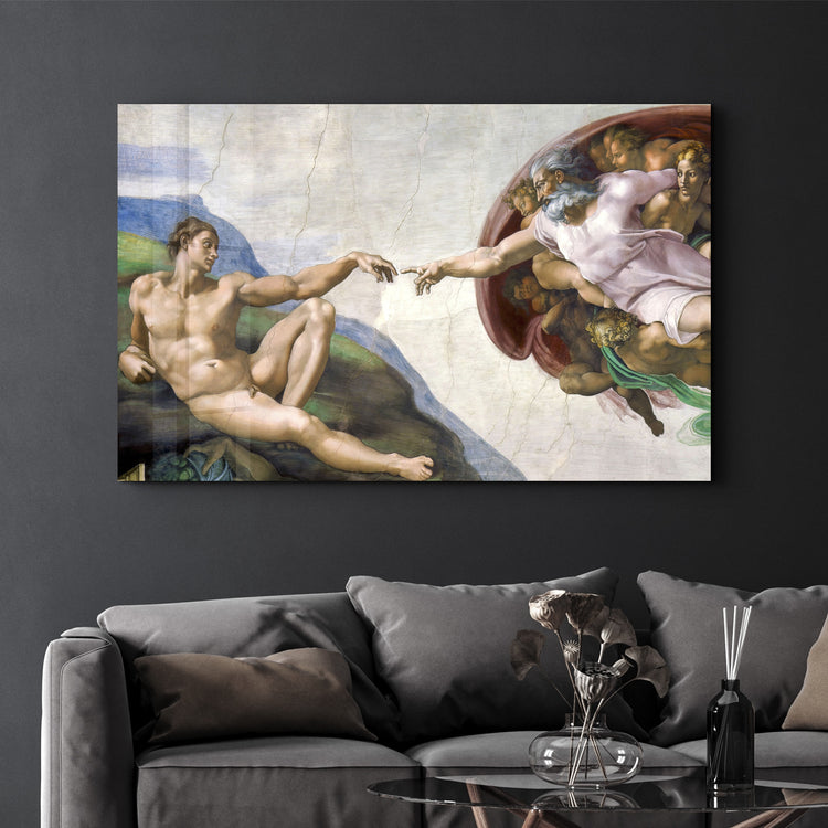 ・"Michelangelo - The Creation of Adam"・Glass Wall Art - ArtDesigna Glass Printing Wall Art