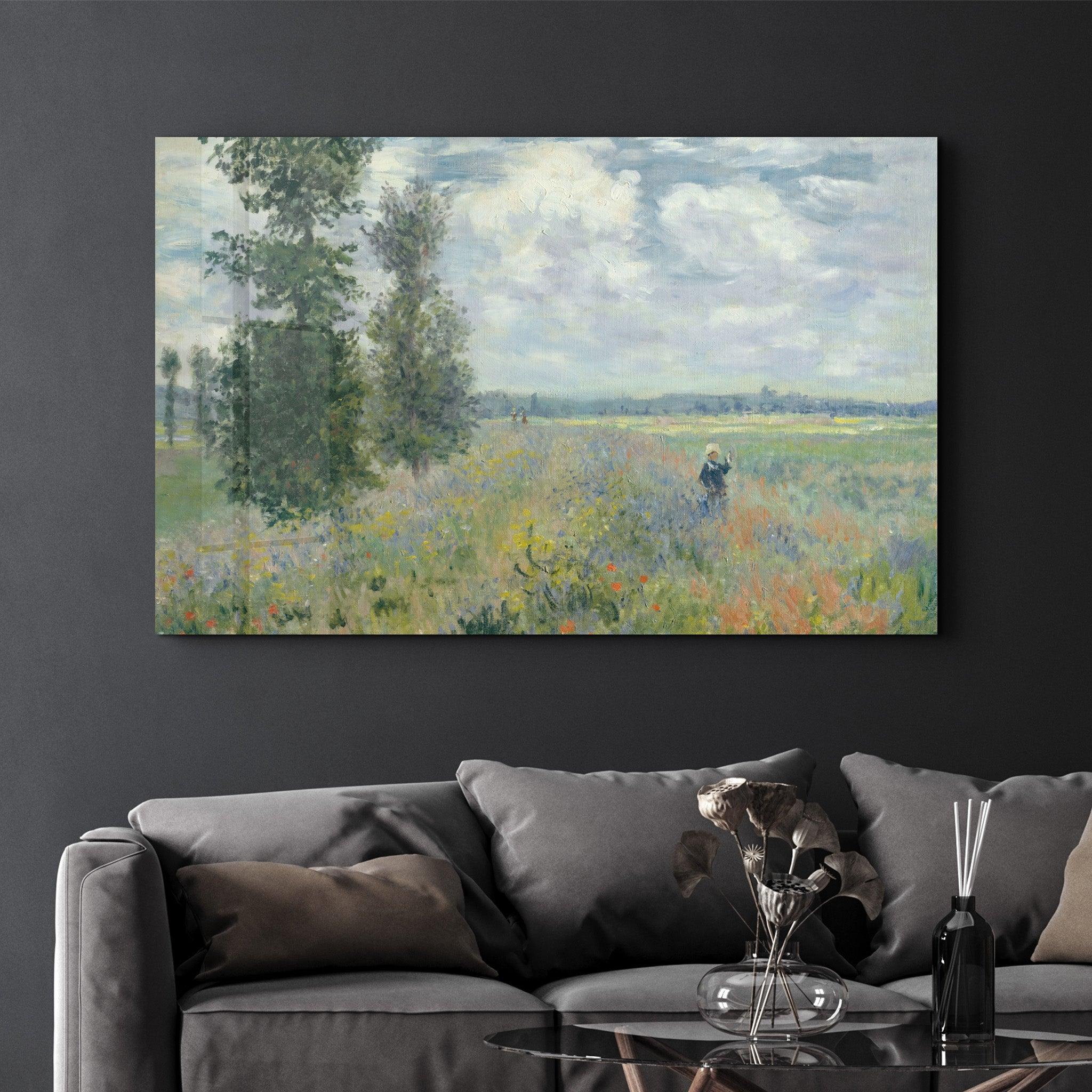 Poppy Fields near Argenteuil (1875) by Claude Monet | Glass Wall Art - ArtDesigna Glass Printing Wall Art