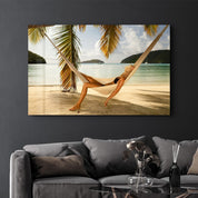 Hammock Under Palm Trees | Glass Wall Art - ArtDesigna Glass Printing Wall Art