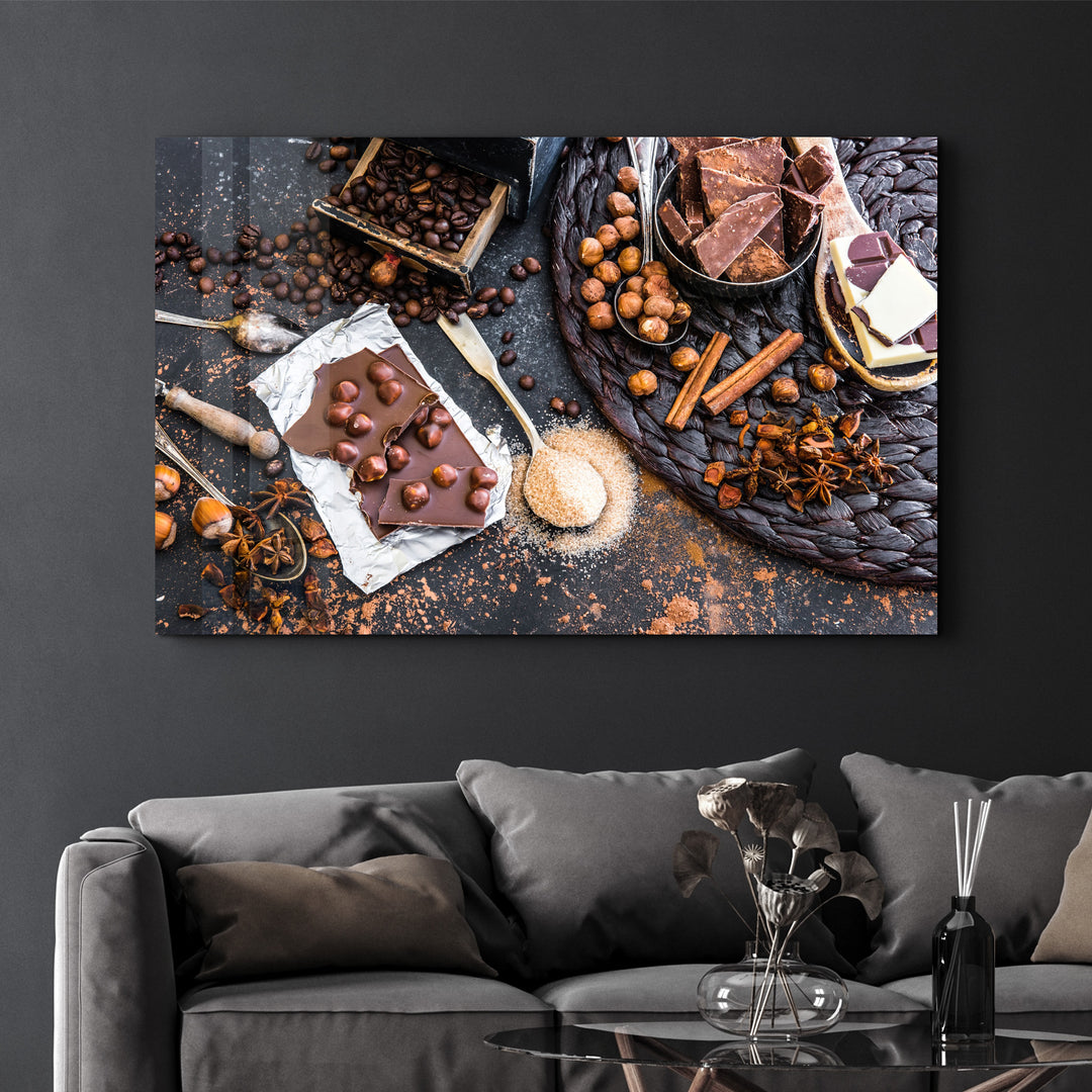 ・"Coffee Beans And Chocolates"・Glass Wall Art - ArtDesigna Glass Printing Wall Art