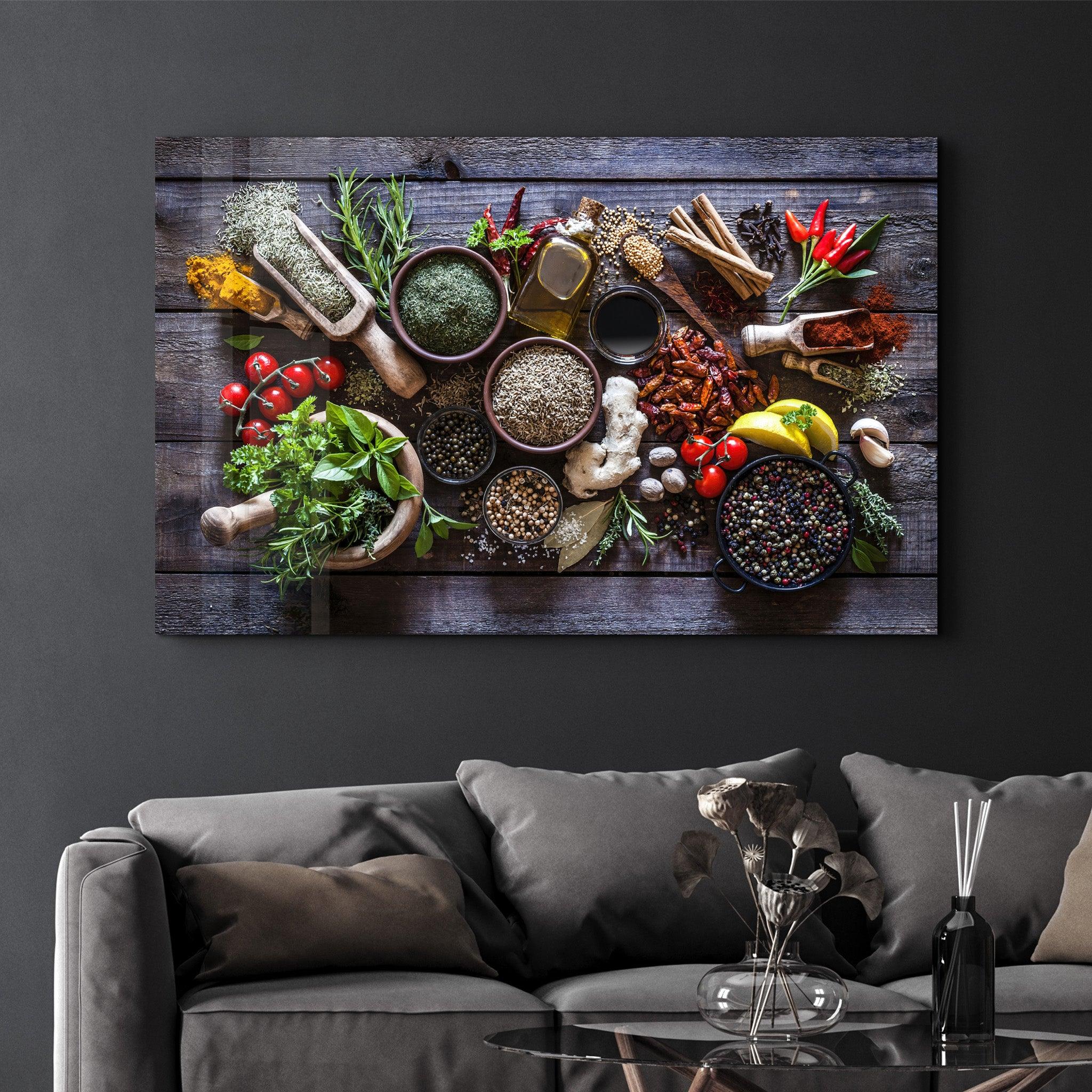 Spices And Vegetables | Glass Wall Art - ArtDesigna Glass Printing Wall Art