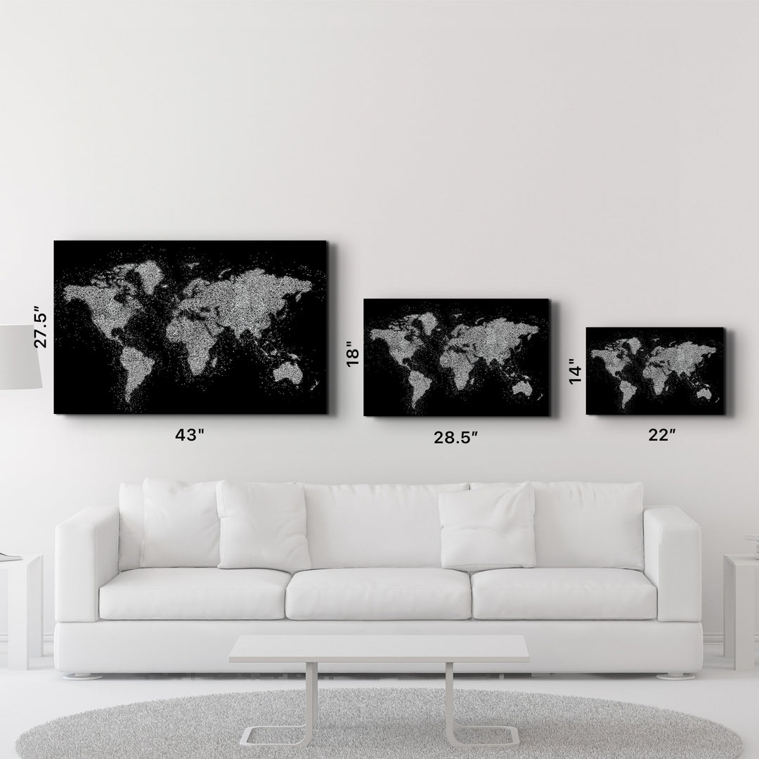 ・"World Map In Silver"・Glass Wall Art - ArtDesigna Glass Printing Wall Art