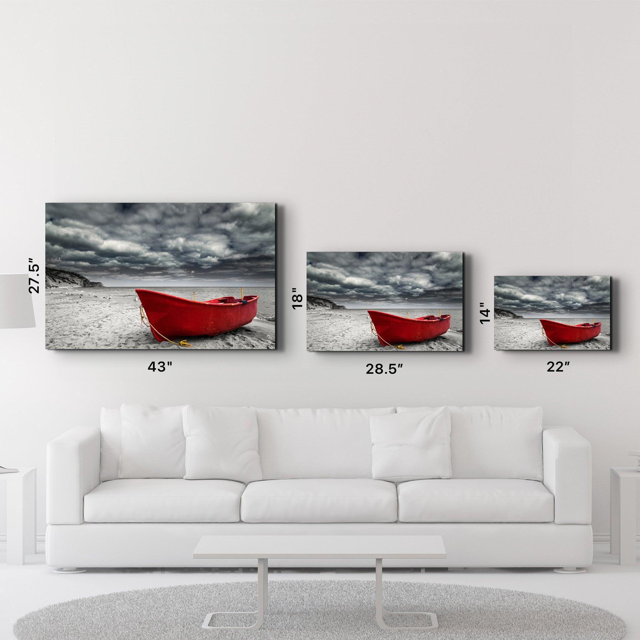 Red Sailing Boat | Glass Wall Art - Artdesigna