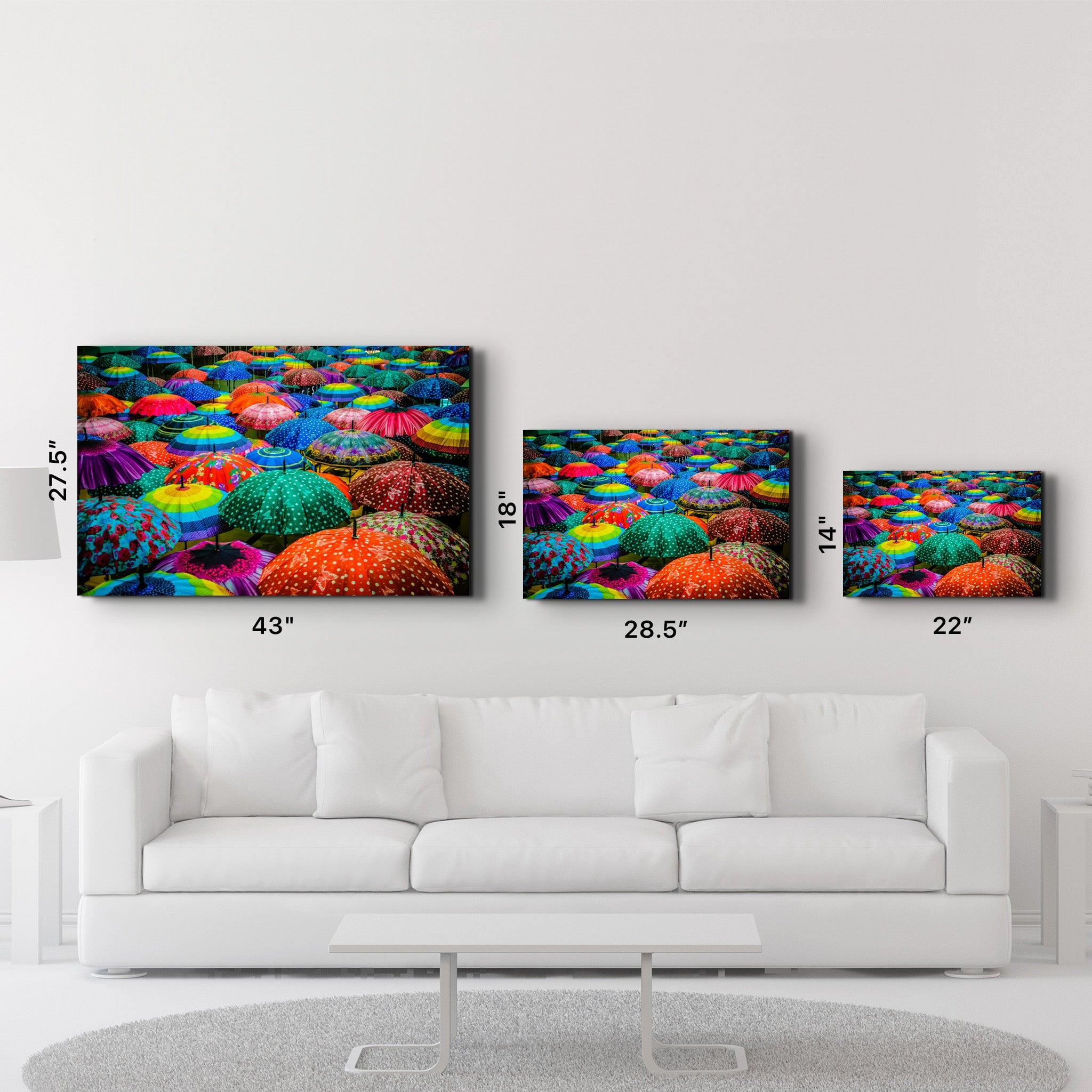 Colorful Umbrellas | Glass Wall Art - Artdesigna