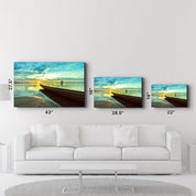 Kayak and Sunset on the Beach | Glass Wall Art - Artdesigna